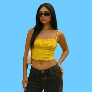 ✨ SHEIN Yellow Ruched Corset Crop Top (Size M)